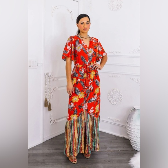 Floral Red Maxi Dress - Picture 1 of 5